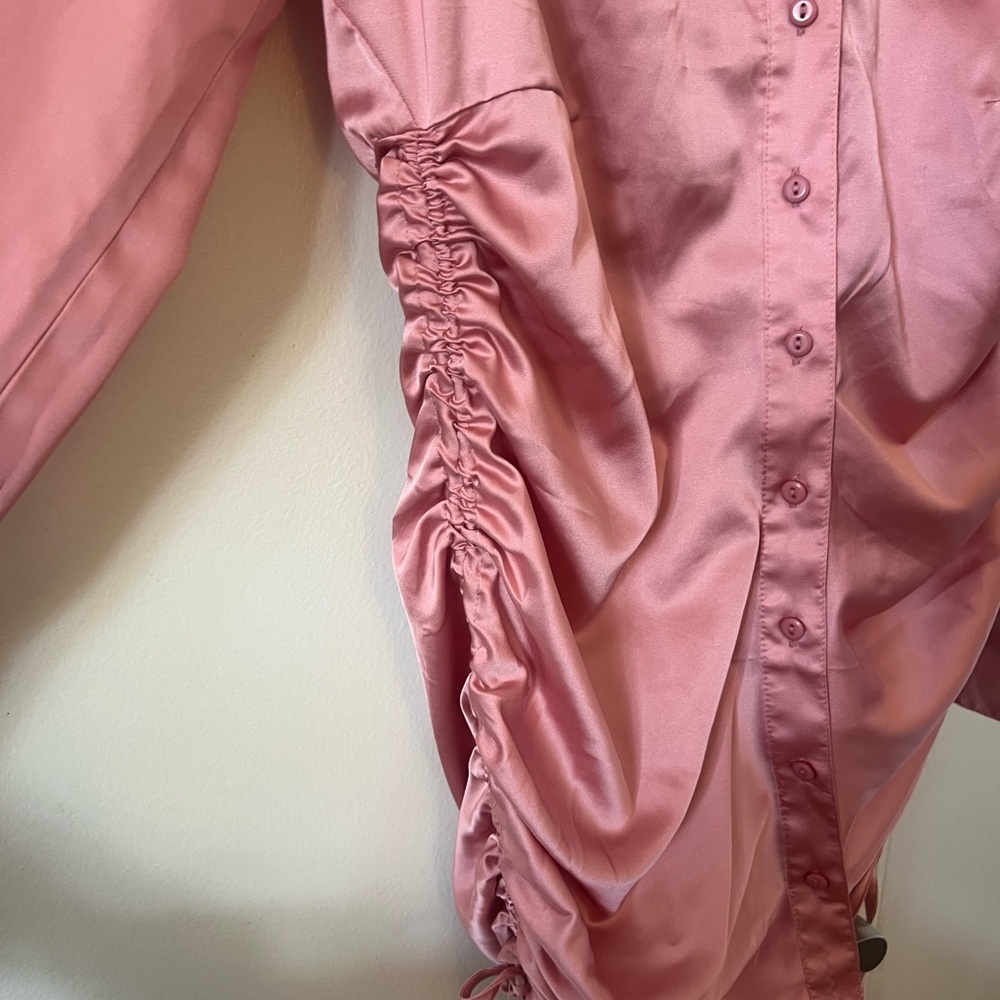 Pink Ruched Button-Up Shirt Dress - Picture 3 of 3